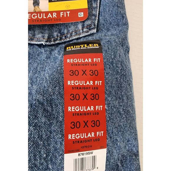 NWT WranglerRustler 30 X 30 inch Men's Regular Fit Jean Straight Leg Medium Wash - Picture 7 of 11